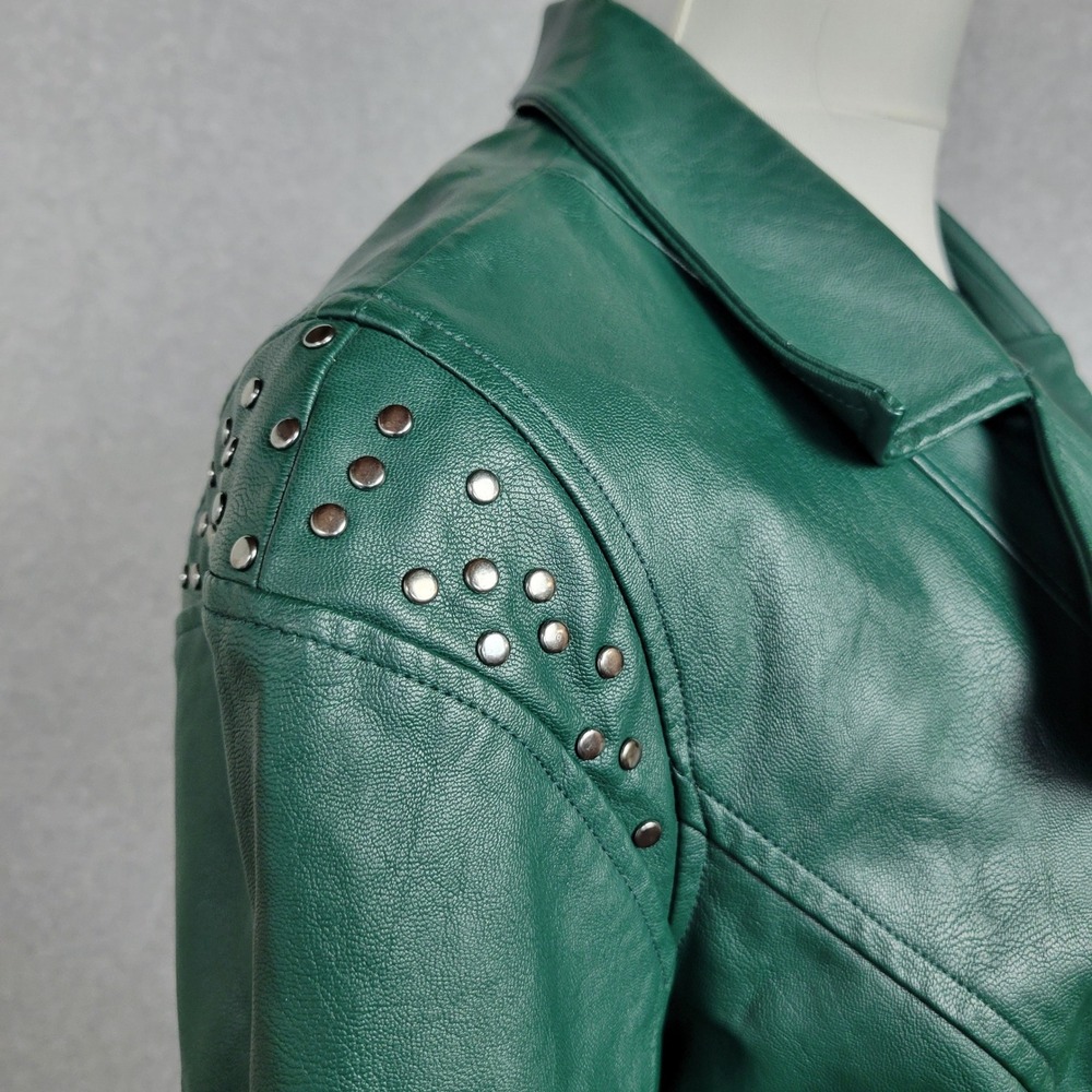 Marvel Her Universe Loki Green Faux Leather Studded Moto Jacket Large LG - Picture 6 of 16